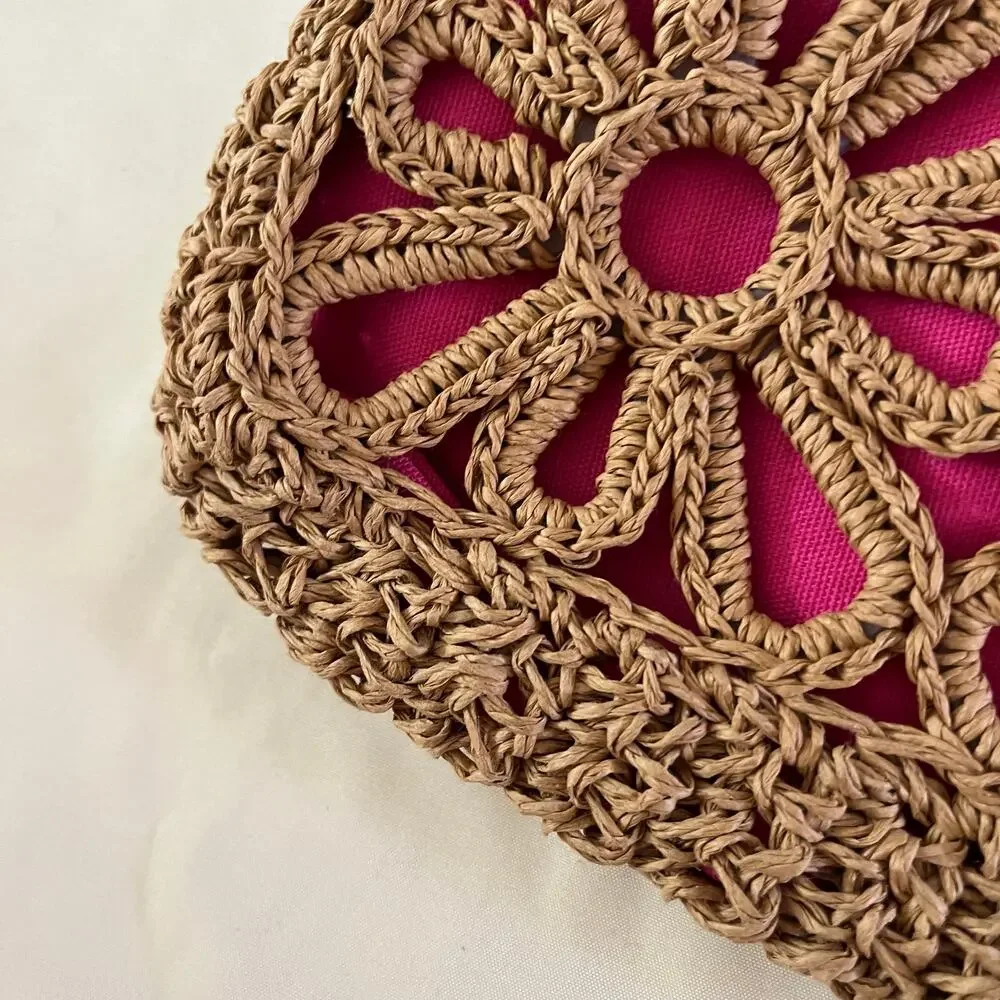 Y2K 2000s Woven Wicker Floral Wristlet Purse Boho Cruise Resortwear
